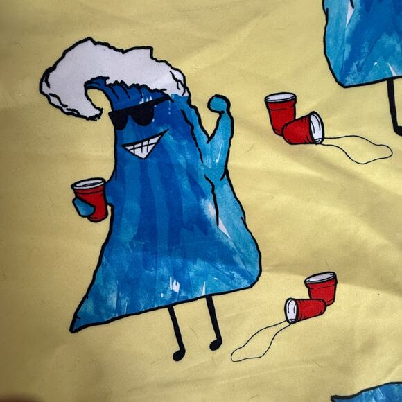 Billabong Board Shorts Mens 34 Surf Party Wave Red Cup Print Yellow Swim Trunks - Picture 6 of 7